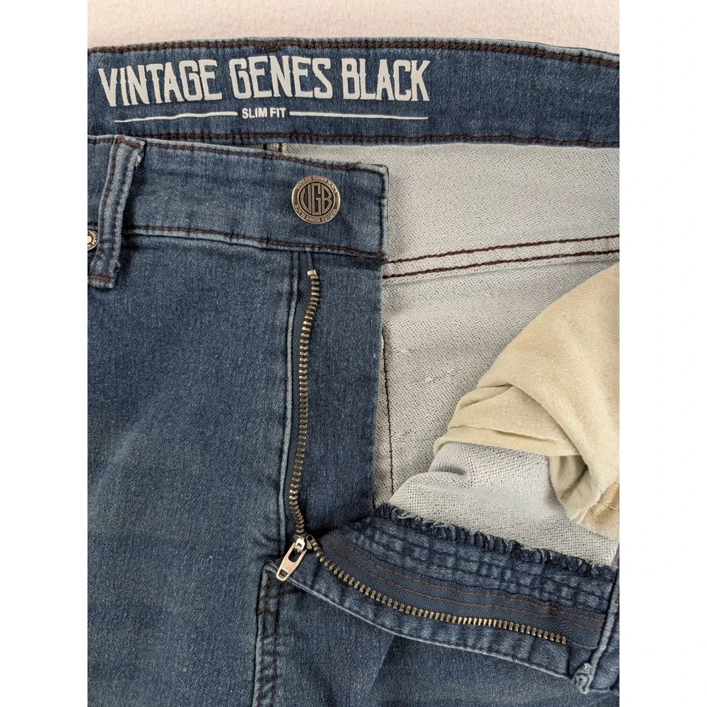 Vintage Genes Black Mens 34x30 Slim Tapered Stretch Jeans Blue Denim